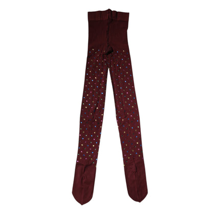 Dolce &amp; Gabbana Maroon Nylon Crystal Embellished Pantyhose Tights