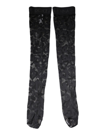 Chaussettes en coton stretch à dentelle florale noire Dolce &amp; Gabbana