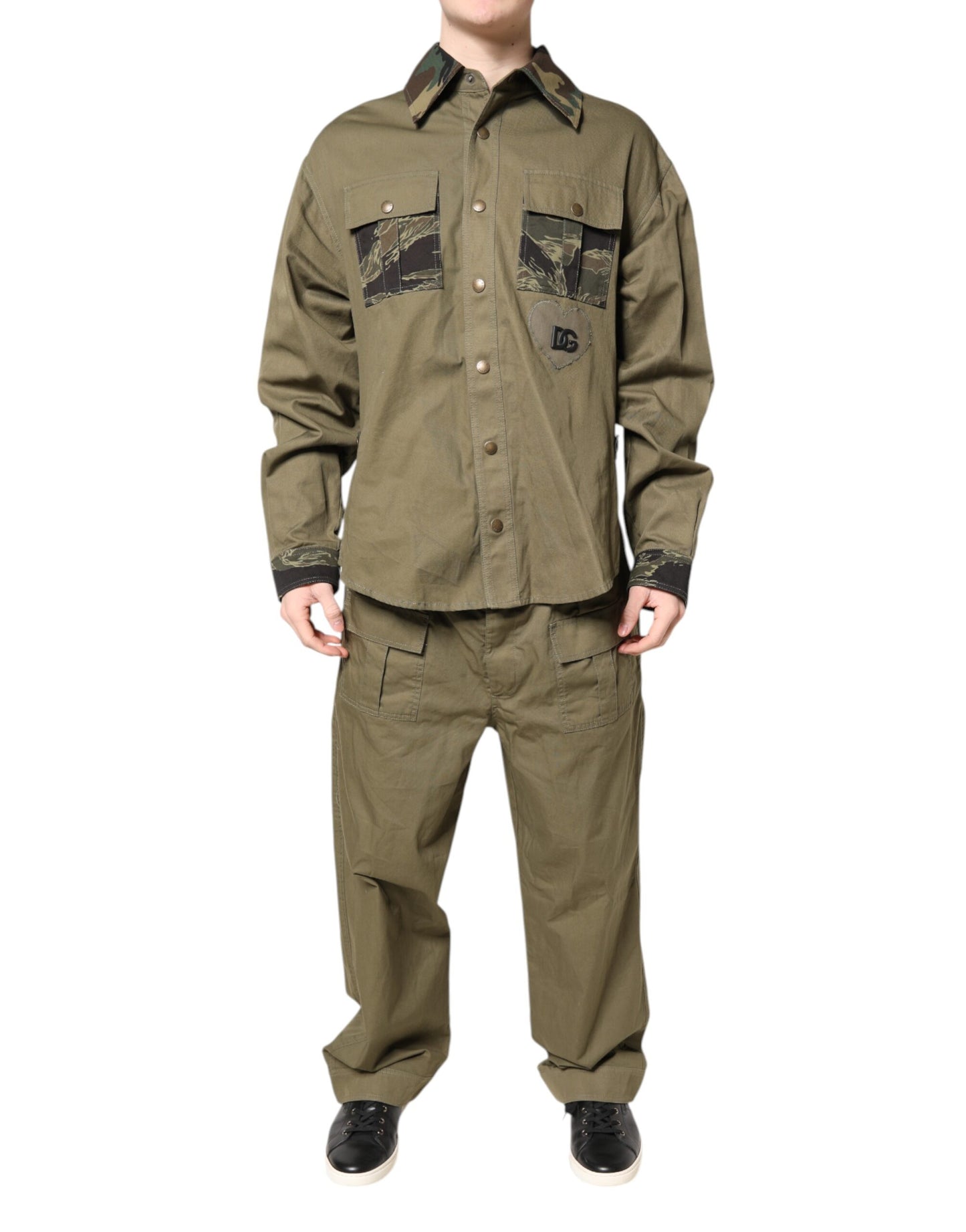 Dolce & Gabbana Brown Cotton Stretch Shirt Pants Casual Set by Dolce & Gabbana
