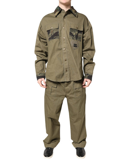 Dolce & Gabbana Brown Cotton Stretch Shirt Pants Casual Set by Dolce & Gabbana
