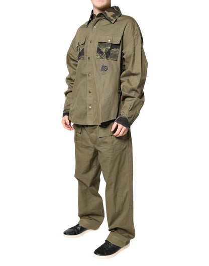 Dolce & Gabbana Brown Cotton Stretch Shirt Pants Casual Set by Dolce & Gabbana