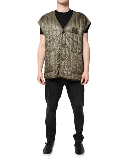 Dolce &amp; Gabbana Brown Logo Plaque Quilted Vest Jacket