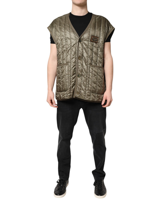 Dolce &amp; Gabbana Brown Logo Plaque Quilted Vest Jacket