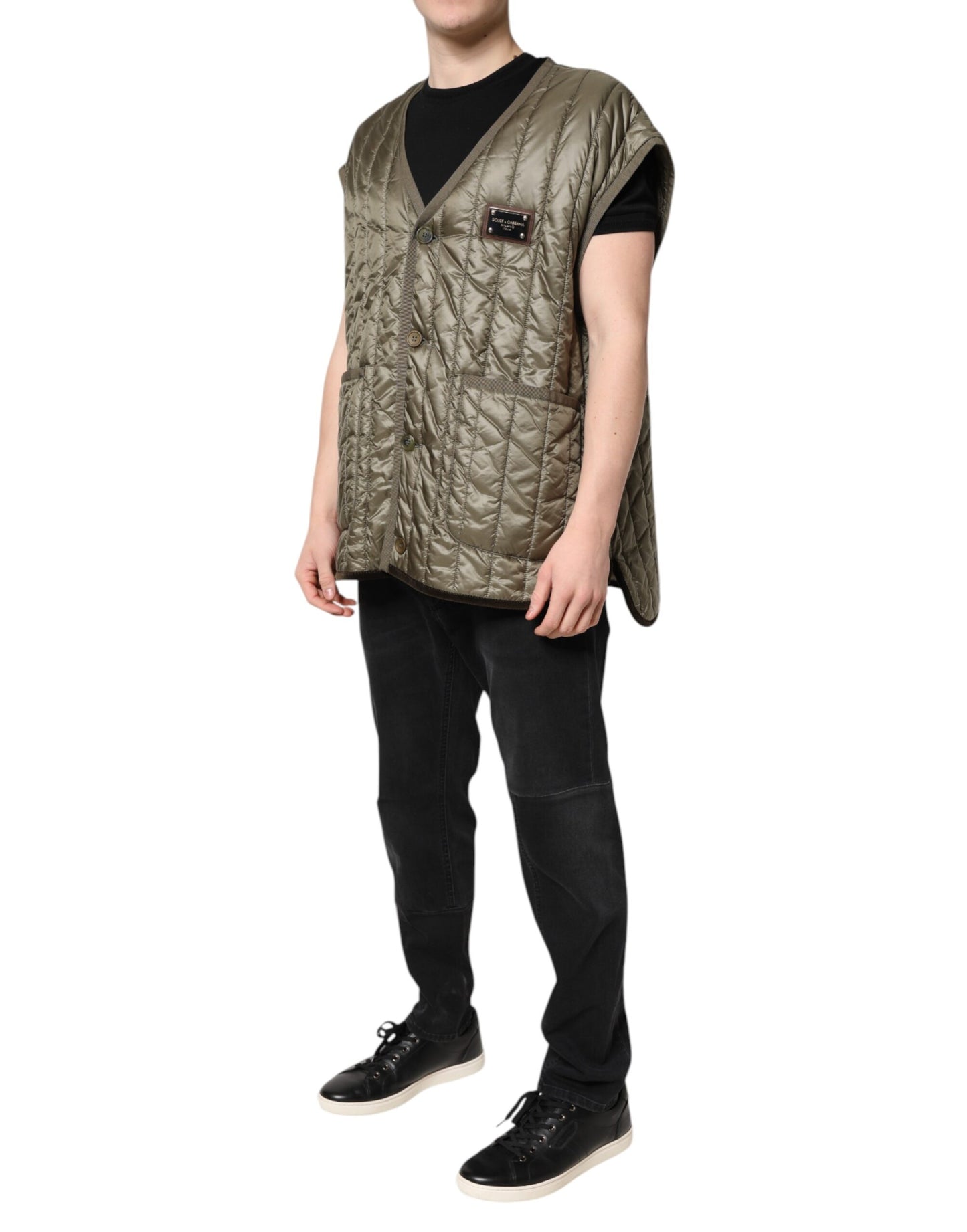 Dolce &amp; Gabbana Brown Logo Plaque Quilted Vest Jacket