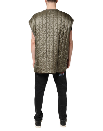 Dolce &amp; Gabbana Brown Logo Plaque Quilted Vest Jacket