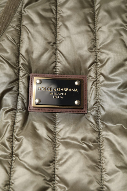 Dolce &amp; Gabbana Brown Logo Plaque Quilted Vest Jacket