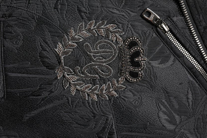 Dolce &amp; Gabbana Black Brocade Cotton Full Zip Biker Jacket