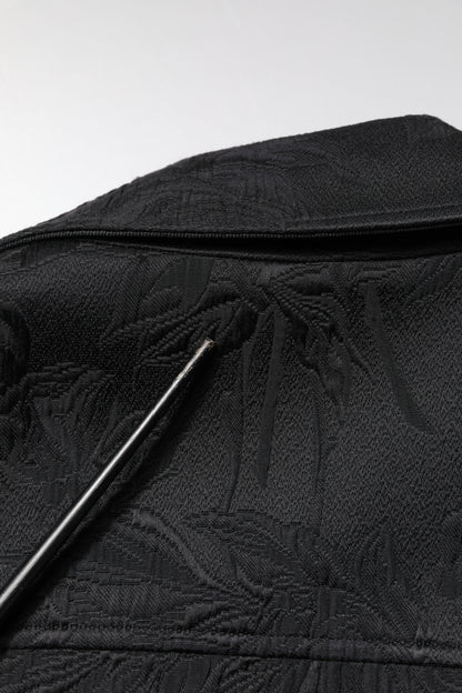 Dolce &amp; Gabbana Black Brocade Cotton Full Zip Biker Jacket