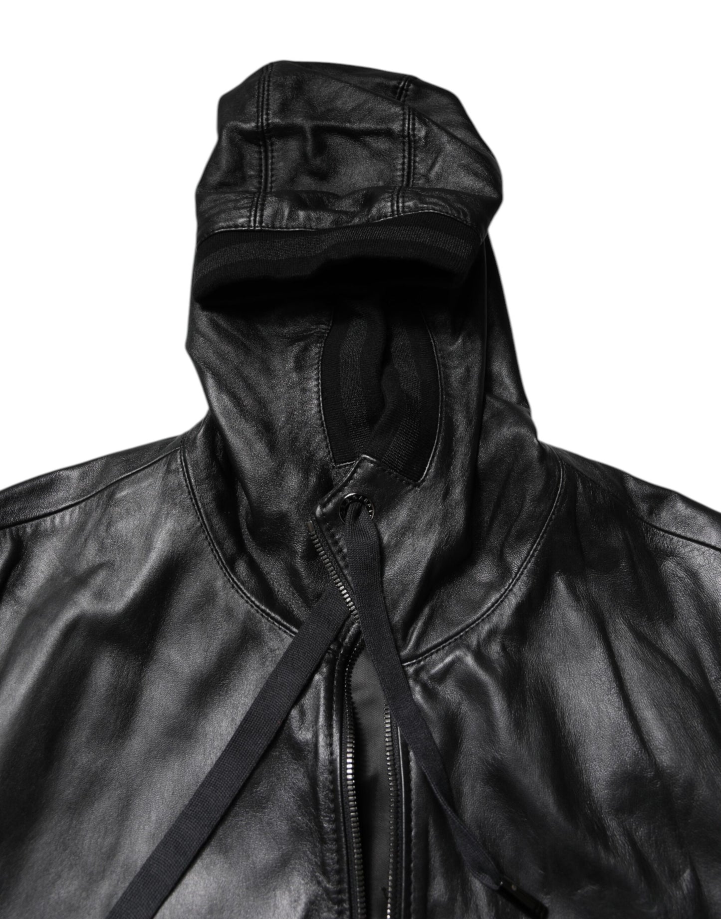 Dolce &amp; Gabbana Black Lambskin Leather Full Zip Biker Jacket