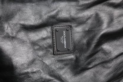 Dolce &amp; Gabbana Black Lambskin Leather Full Zip Biker Jacket