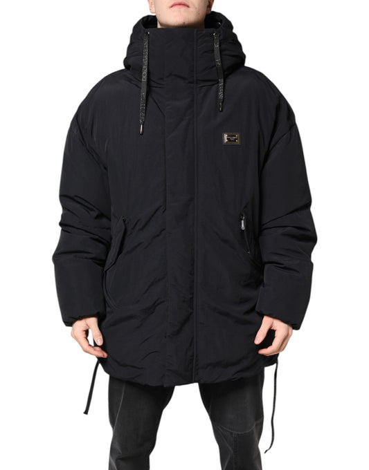 Dolce &amp; Gabbana Black Nylon Full Zip Hooded Parka Jacket