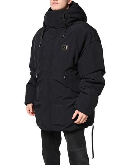 Dolce &amp; Gabbana Black Nylon Full Zip Hooded Parka Jacket