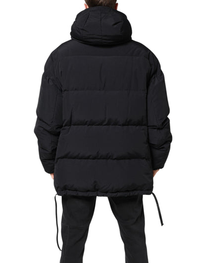 Dolce &amp; Gabbana Black Nylon Full Zip Hooded Parka Jacket