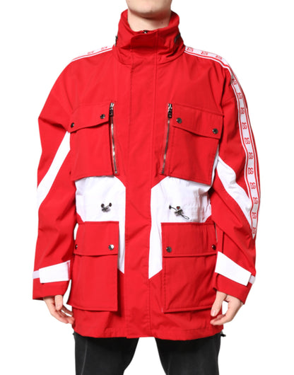 Dolce &amp; Gabbana Red White Nylon Full Zip Windbreaker Jacket
