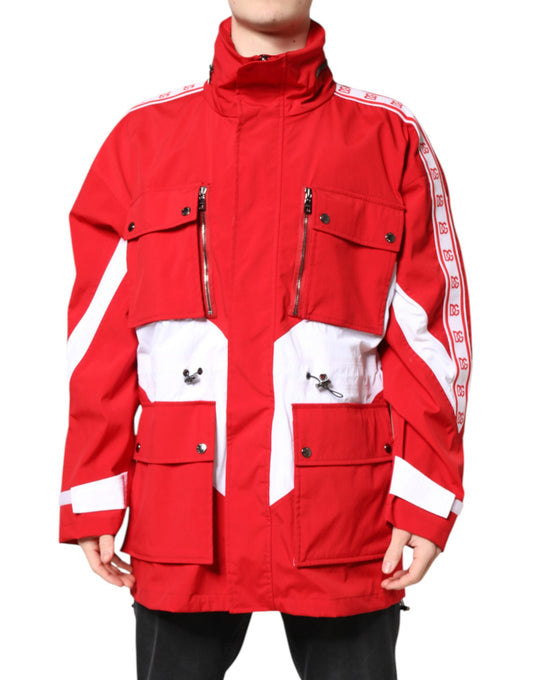 Dolce &amp; Gabbana Red White Nylon Full Zip Windbreaker Jacket