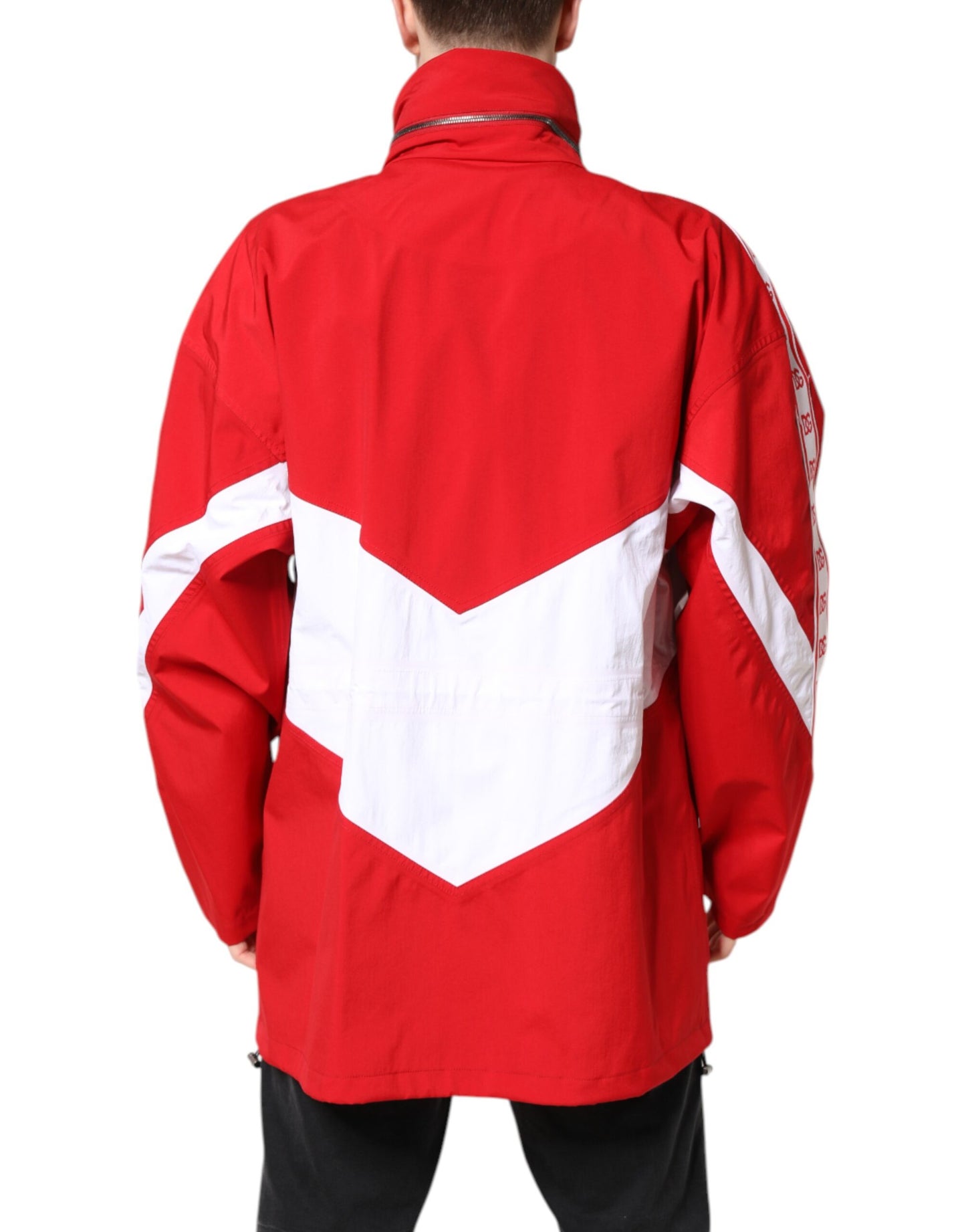 Dolce &amp; Gabbana Red White Nylon Full Zip Windbreaker Jacket