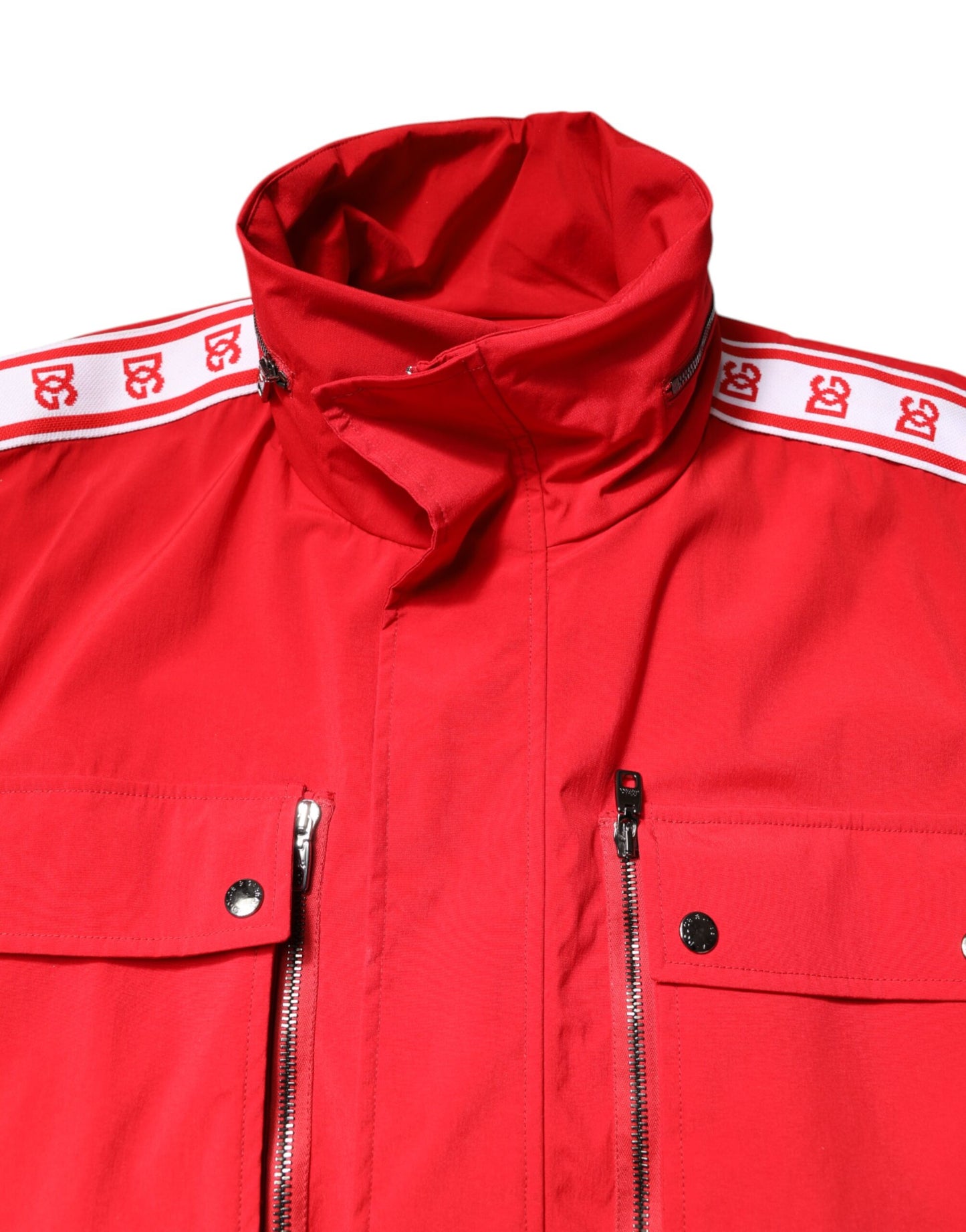 Dolce &amp; Gabbana Red White Nylon Full Zip Windbreaker Jacket