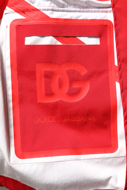 Dolce &amp; Gabbana Red White Nylon Full Zip Windbreaker Jacket
