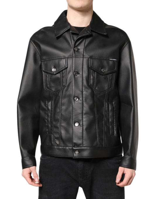 Dolce &amp; Gabbana Black Polyester Button Down Biker Jacket