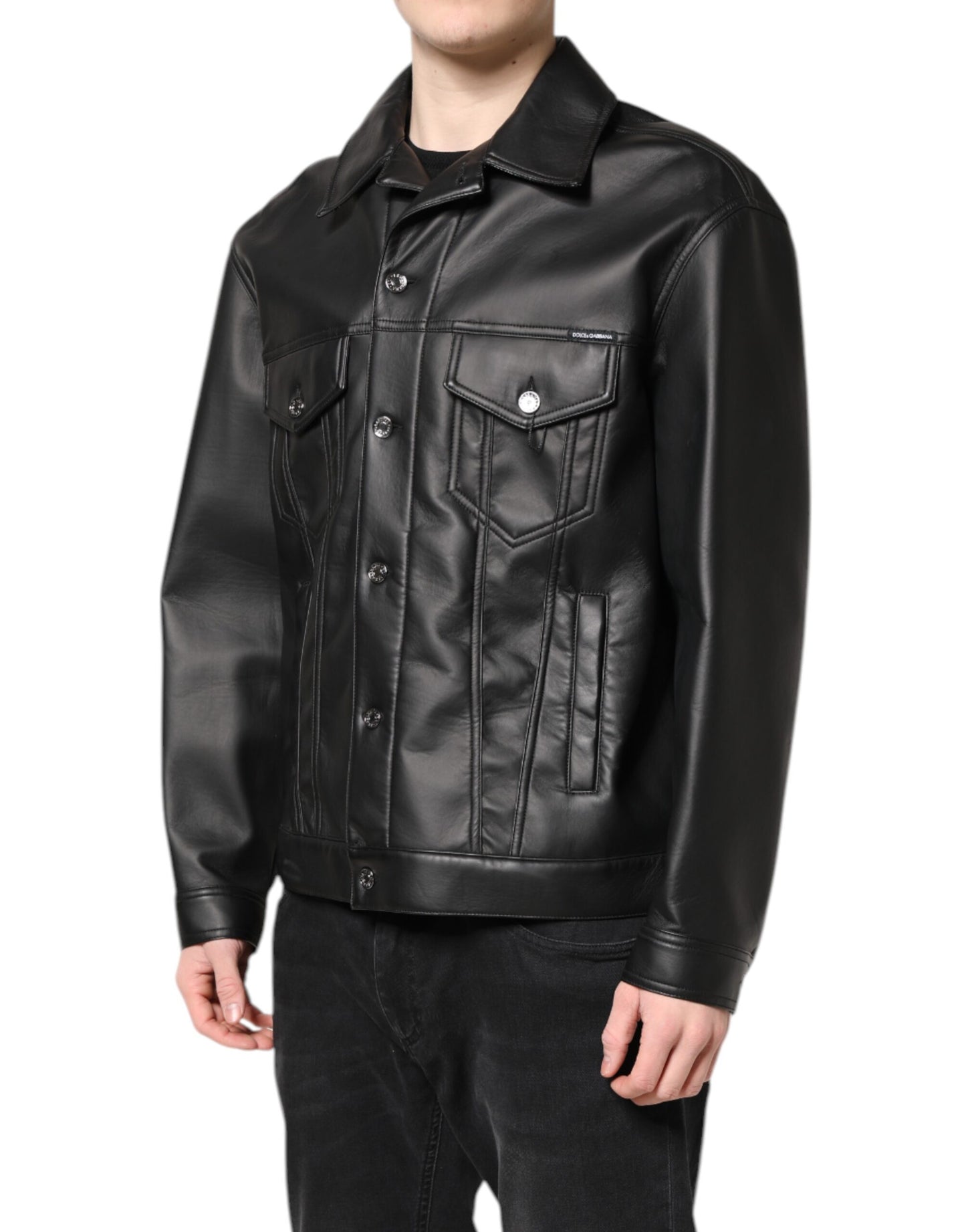 Dolce &amp; Gabbana Black Polyester Button Down Biker Jacket