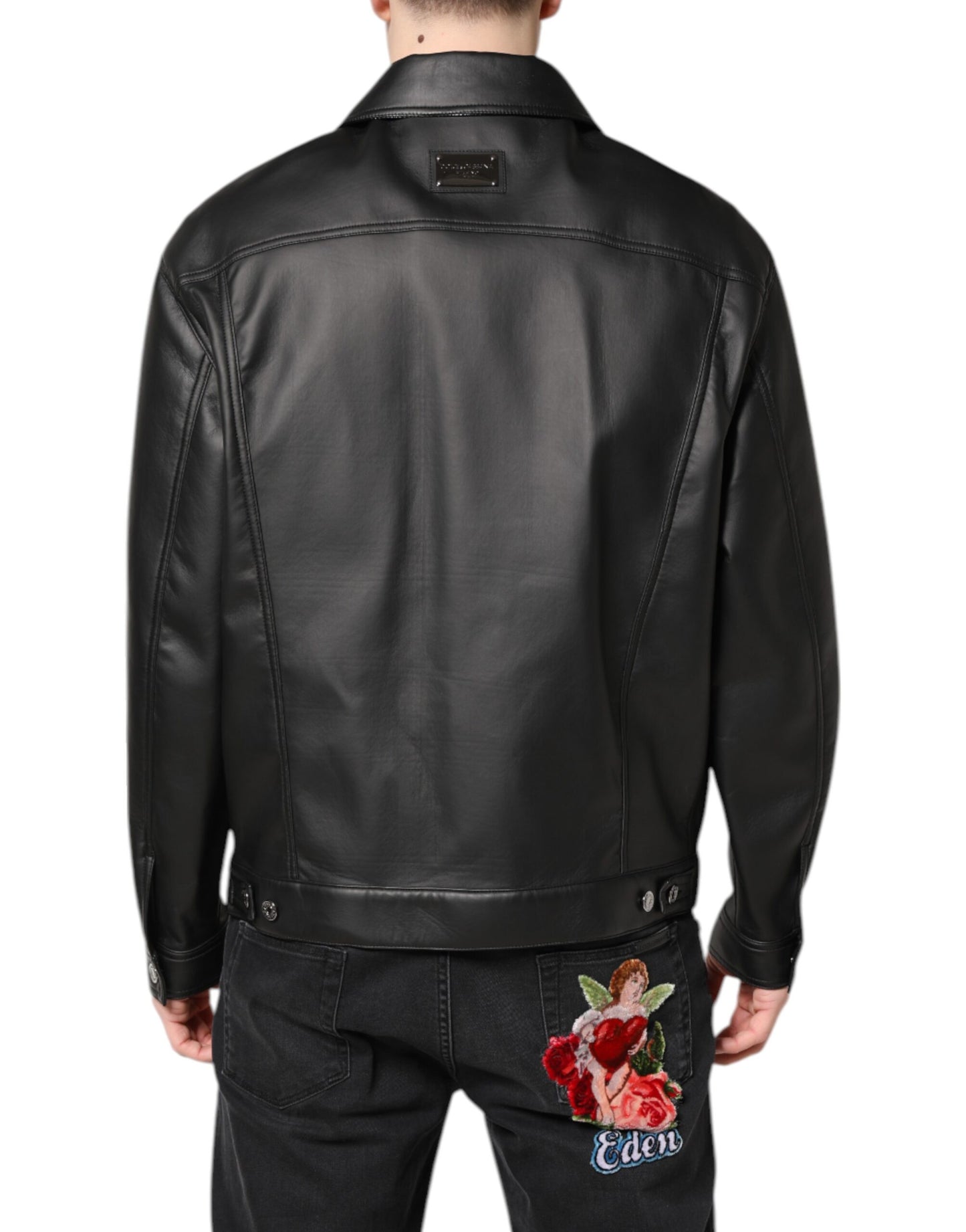 Dolce &amp; Gabbana Black Polyester Button Down Biker Jacket