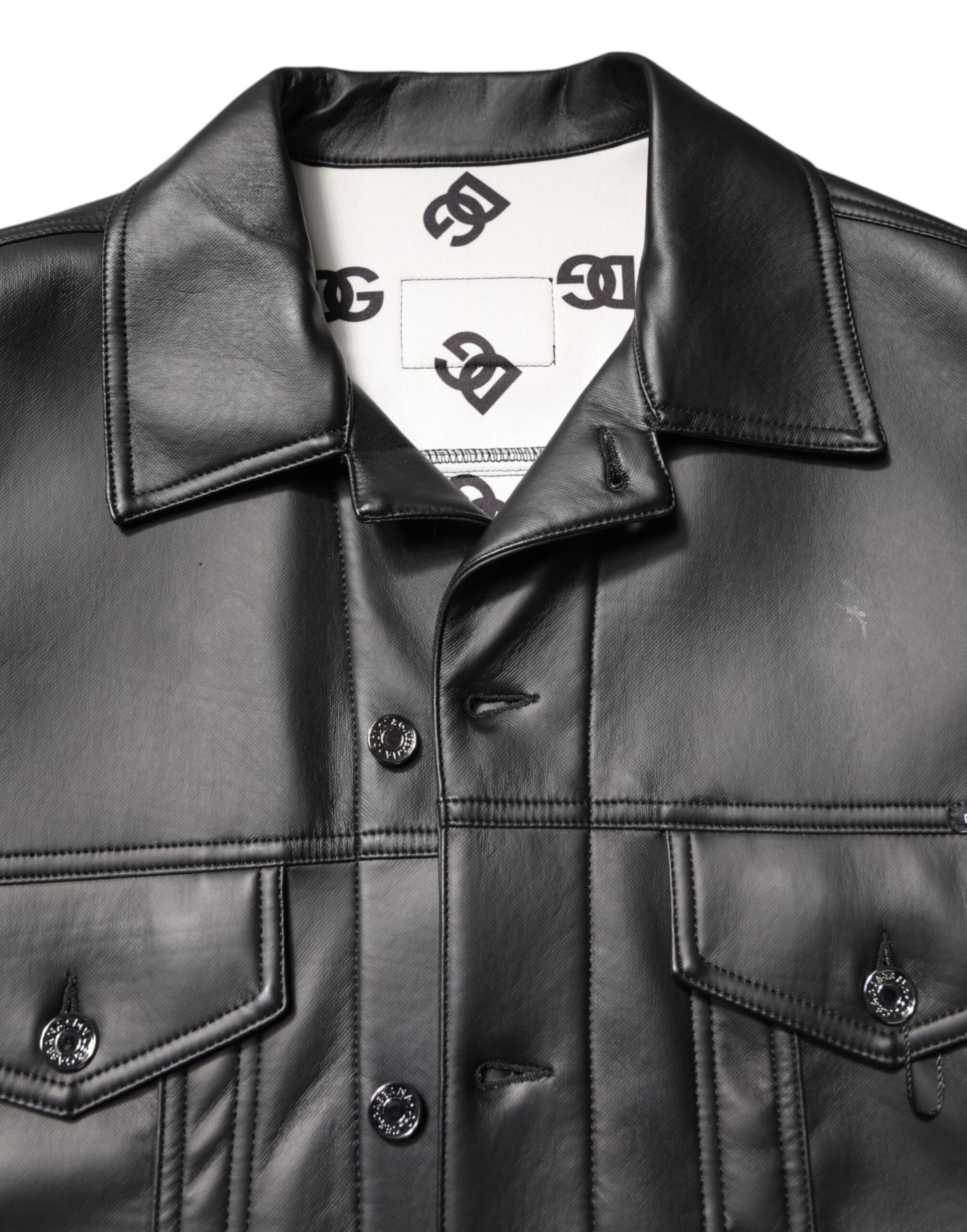 Dolce &amp; Gabbana Black Polyester Button Down Biker Jacket