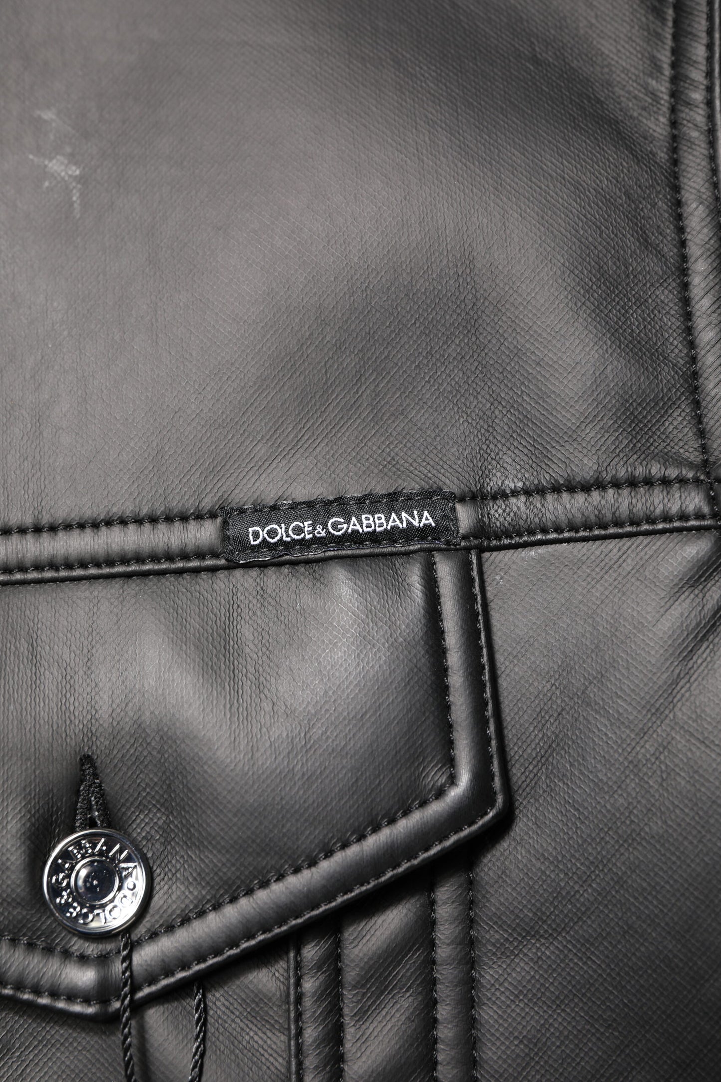 Dolce &amp; Gabbana Black Polyester Button Down Biker Jacket