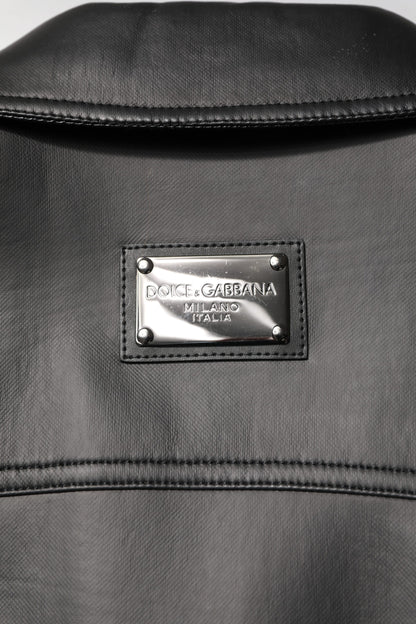 Dolce &amp; Gabbana Black Polyester Button Down Biker Jacket