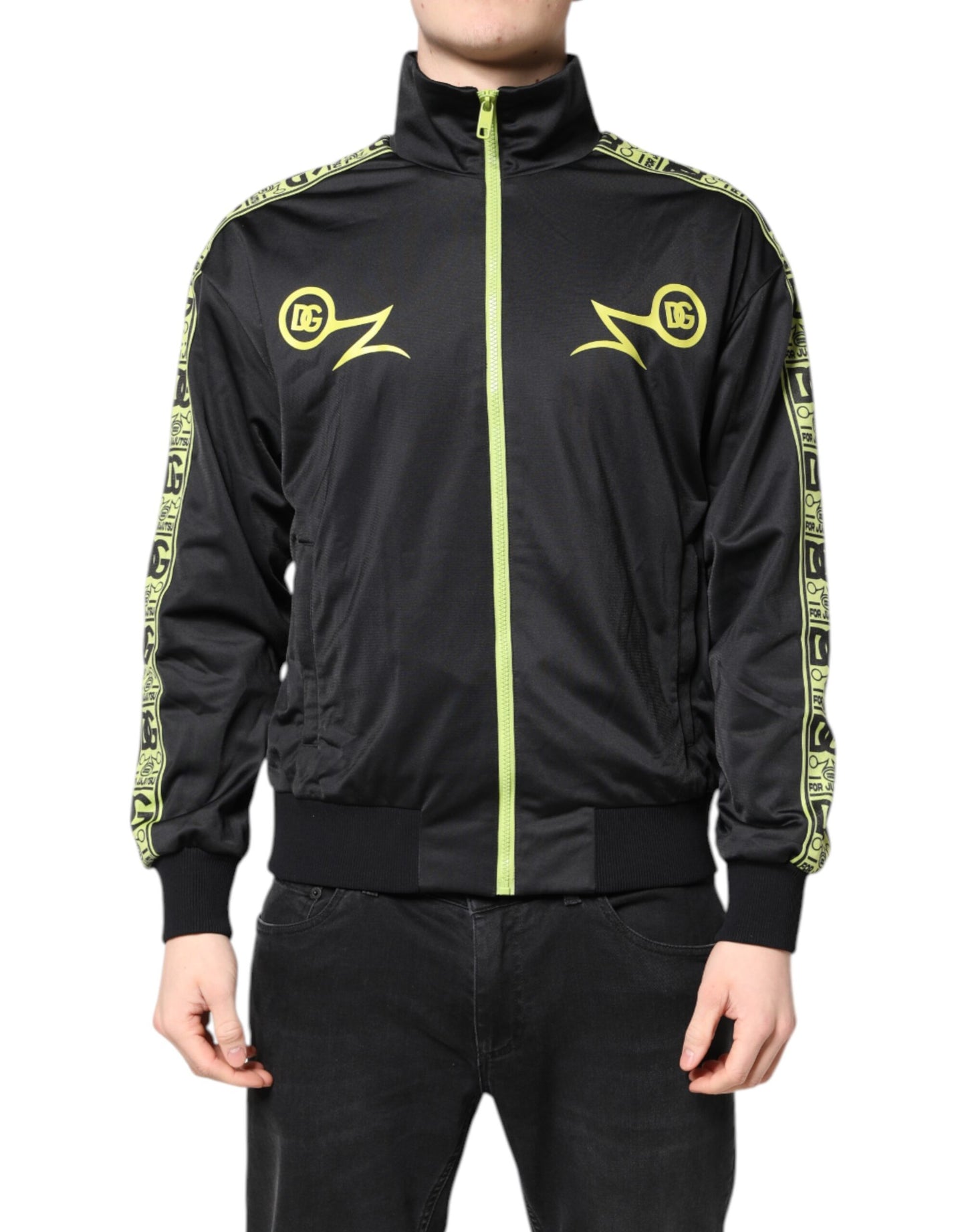 Dolce &amp; Gabbana Black Logo Turtleneck Zip Bomber Jacket