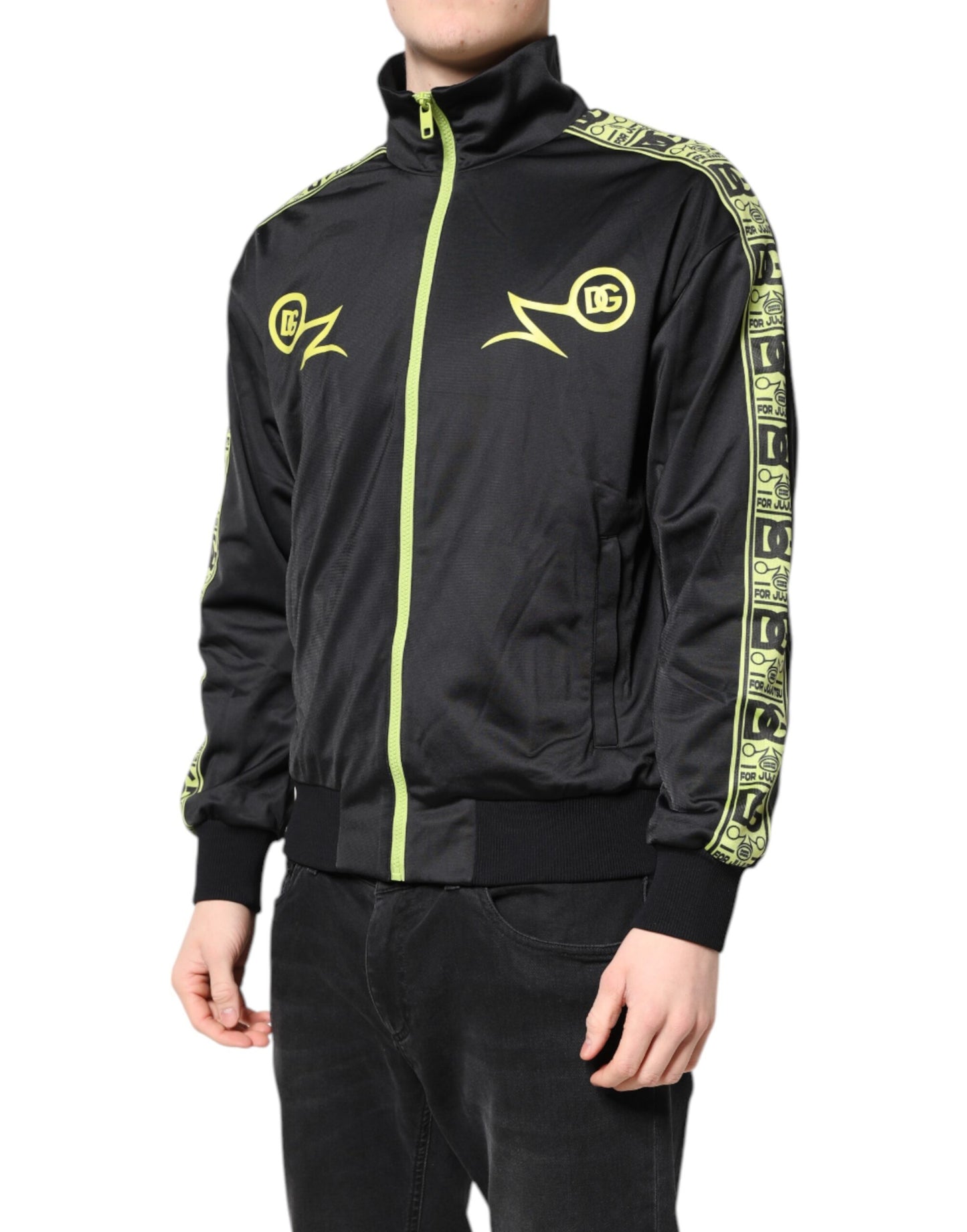 Dolce &amp; Gabbana Black Logo Turtleneck Zip Bomber Jacket