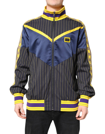 Dolce &amp; Gabbana Black Striped Logo Full Zip Bomber Jacket