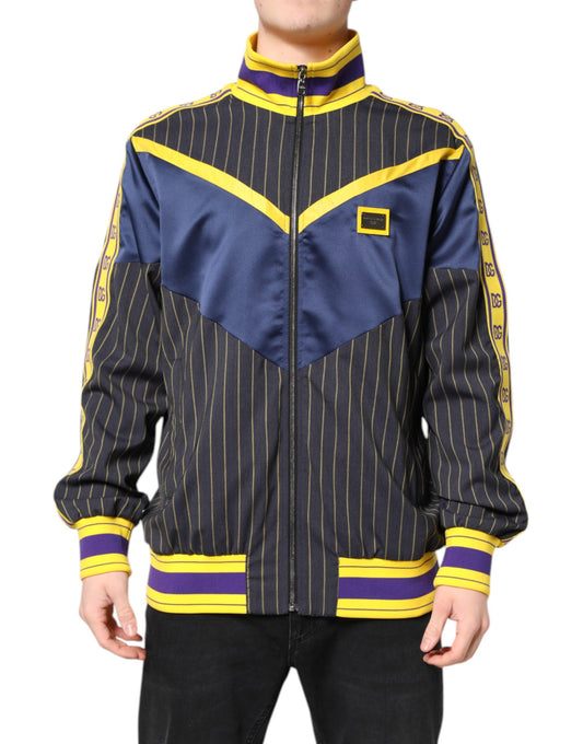 Dolce &amp; Gabbana Black Striped Logo Full Zip Bomber Jacket
