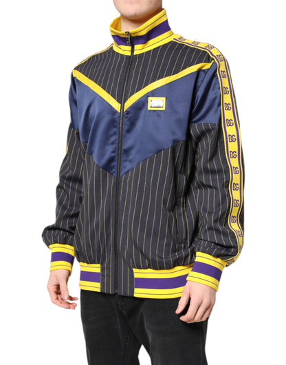 Dolce &amp; Gabbana Black Striped Logo Full Zip Bomber Jacket