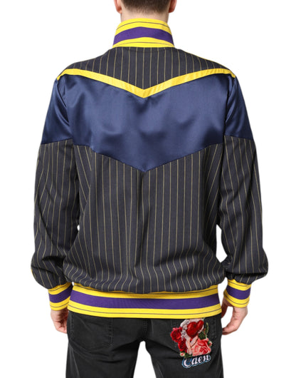 Dolce &amp; Gabbana Black Striped Logo Full Zip Bomber Jacket