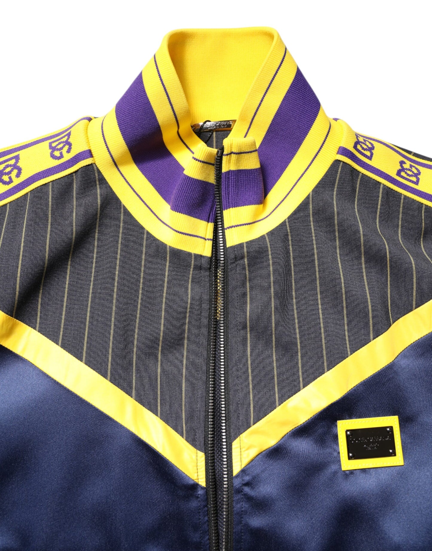 Dolce &amp; Gabbana Black Striped Logo Full Zip Bomber Jacket