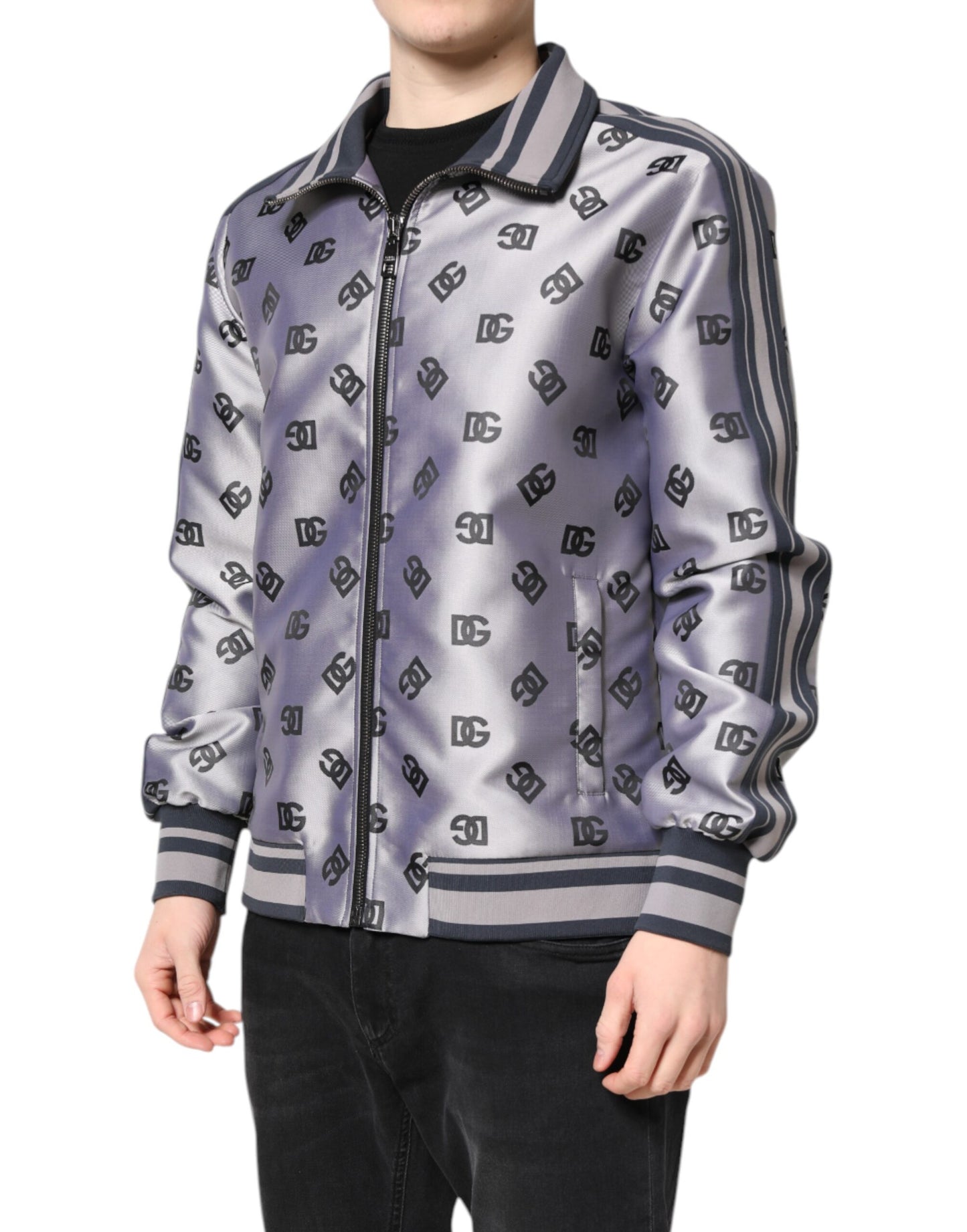 Dolce &amp; Gabbana Gray Logo Monogram Full Zip Bomber Jacket