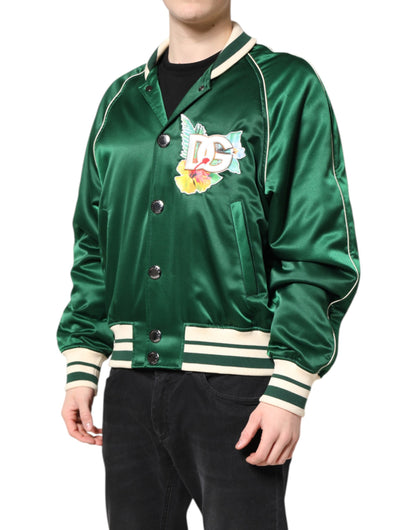 Dolce &amp; Gabbana Green Floral DG Logo Full Zip Bomber Jacket