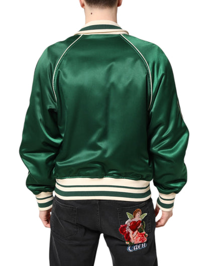Dolce &amp; Gabbana Green Floral DG Logo Full Zip Bomber Jacket