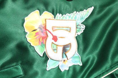 Dolce &amp; Gabbana Green Floral DG Logo Full Zip Bomber Jacket