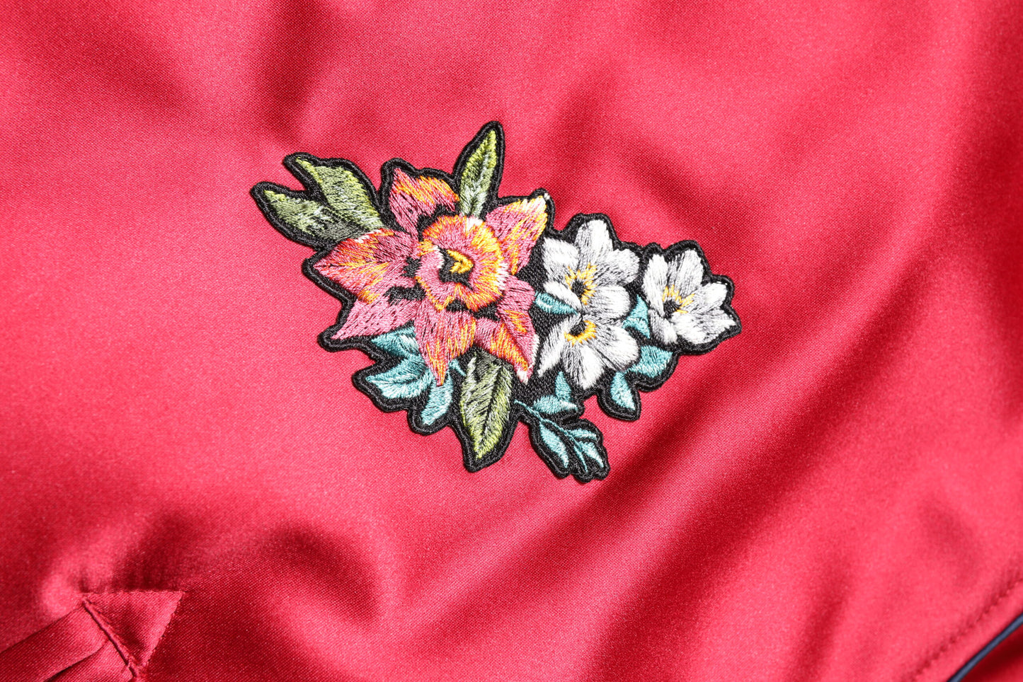 Dolce &amp; Gabbana Red Floral Patch Full Zip Men Bomber Jacket