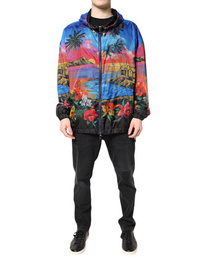 Dolce &amp; Gabbana Multicolor Print Hooded Windbreaker Jacket