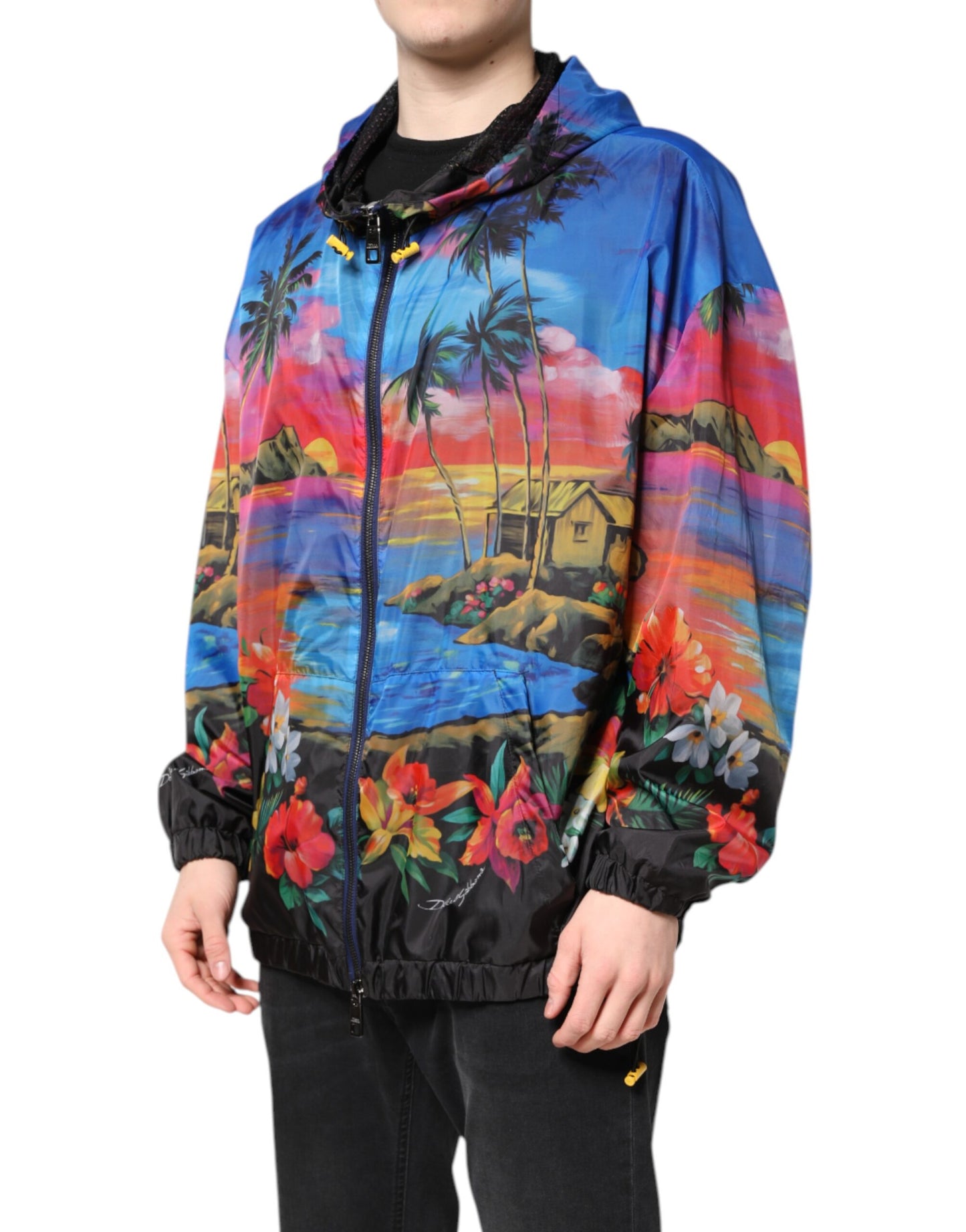 Dolce &amp; Gabbana Multicolor Print Hooded Windbreaker Jacket