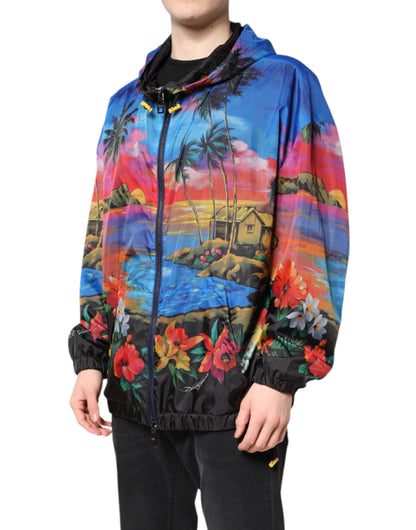 Dolce &amp; Gabbana Multicolor Print Hooded Windbreaker Jacket