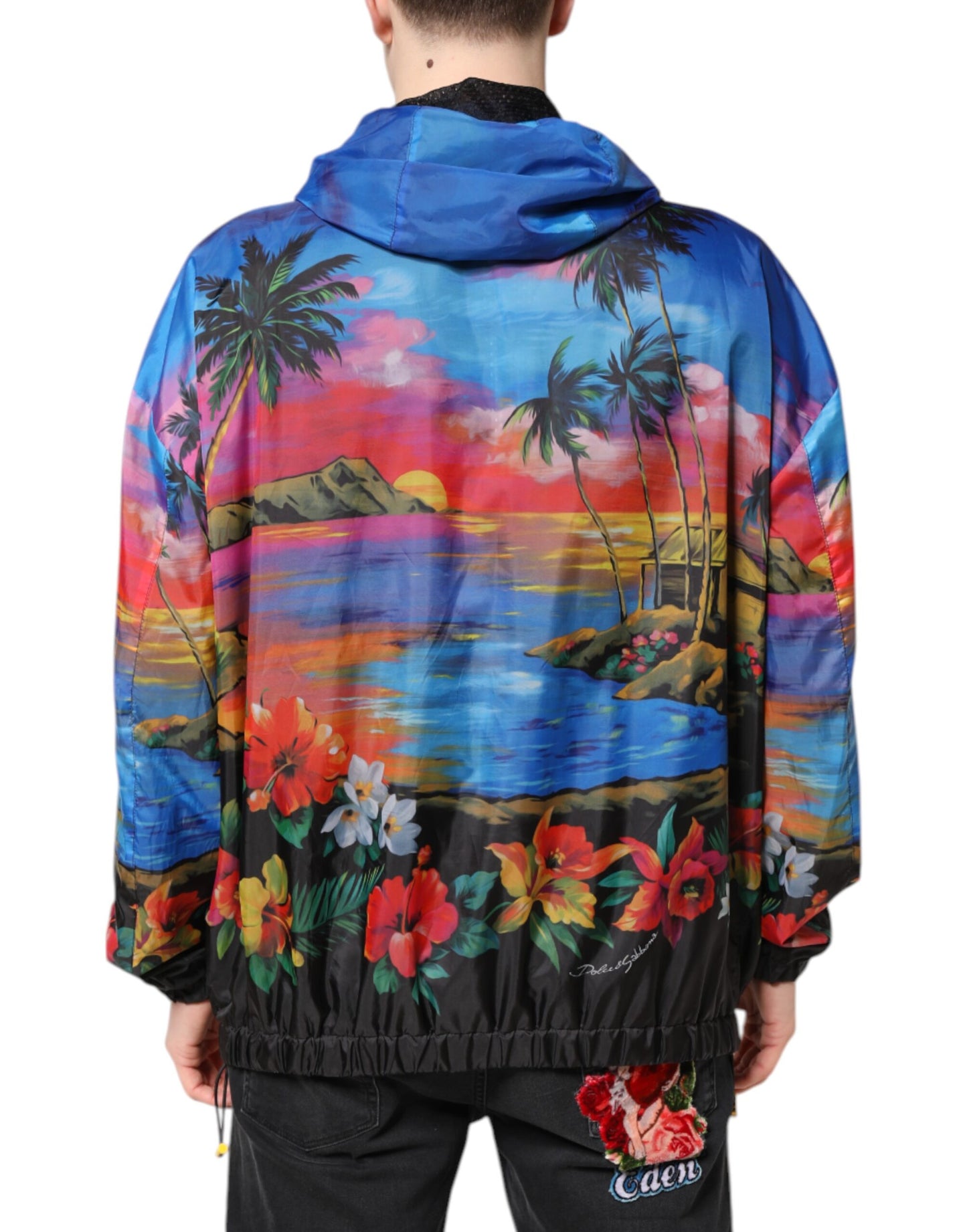 Dolce &amp; Gabbana Multicolor Print Hooded Windbreaker Jacket