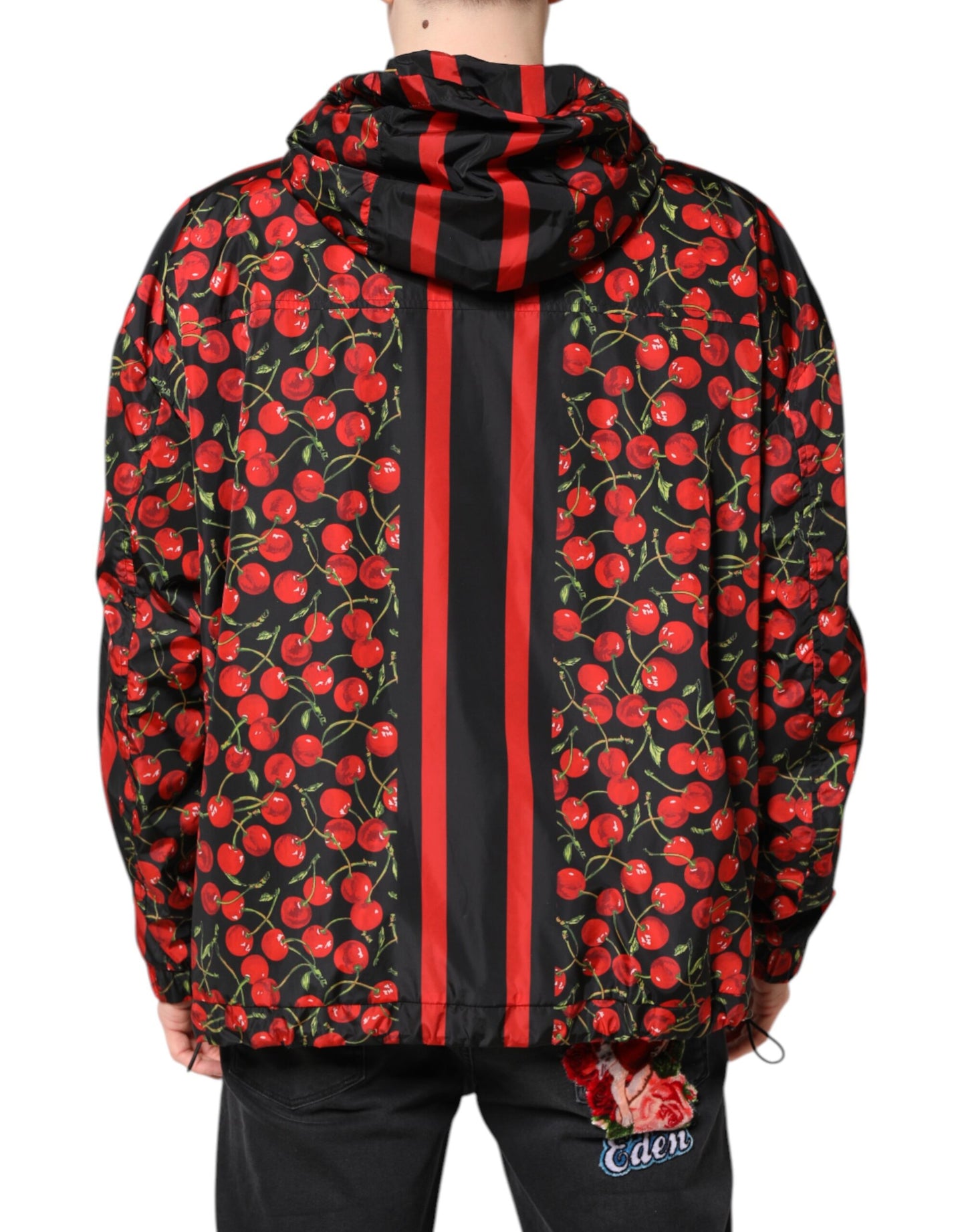 Dolce &amp; Gabbana Black Cherry Print Hooded Windbreaker Jacket