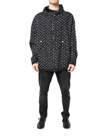 Dolce &amp; Gabbana Black Heart Print Hooded Windbreaker Jacket