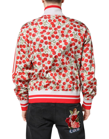 Dolce &amp; Gabbana White Cherry Print Full Zip Bomber Jacket