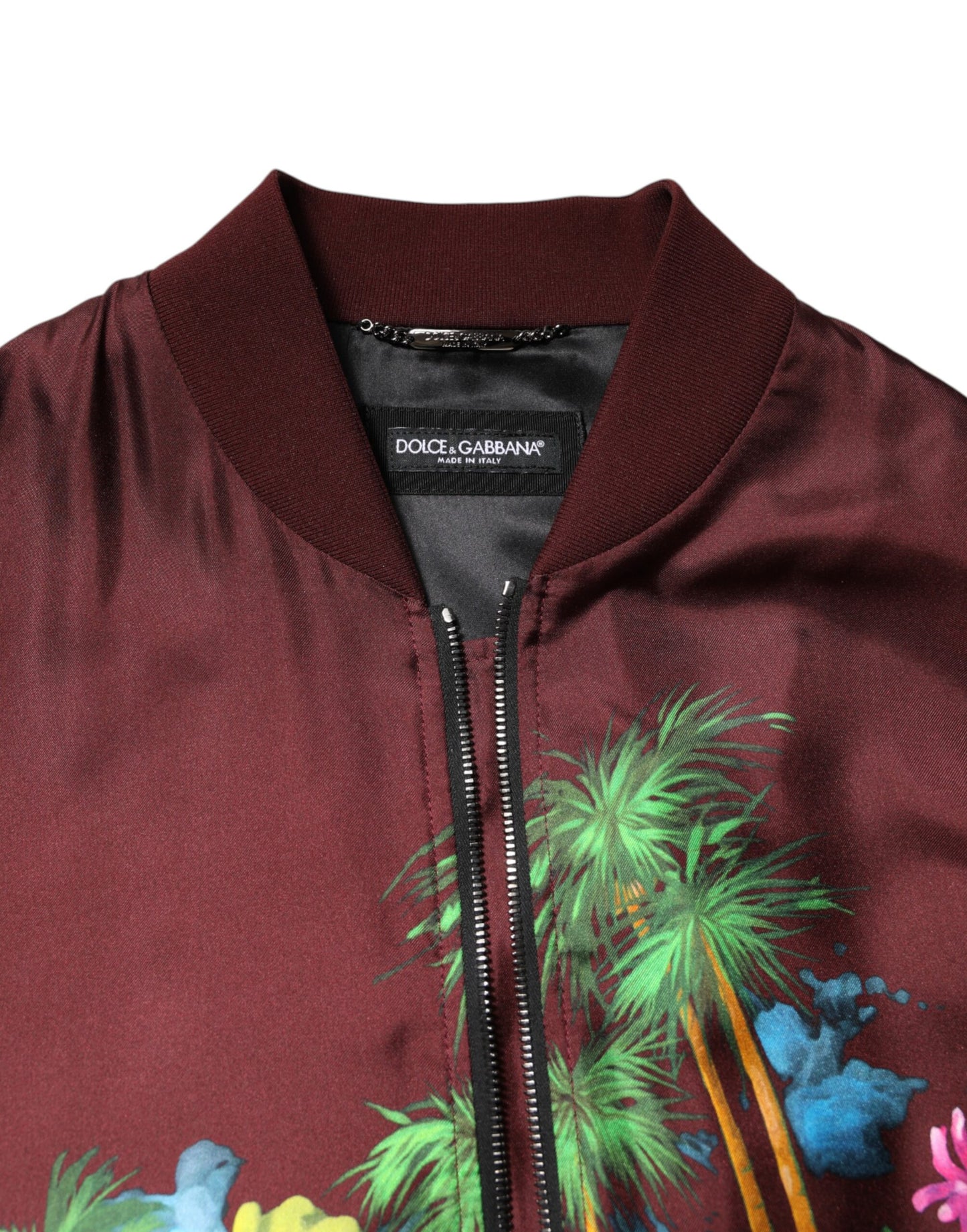 Dolce &amp; Gabbana Maroon Floral Print Full Zip Bomber Jacket