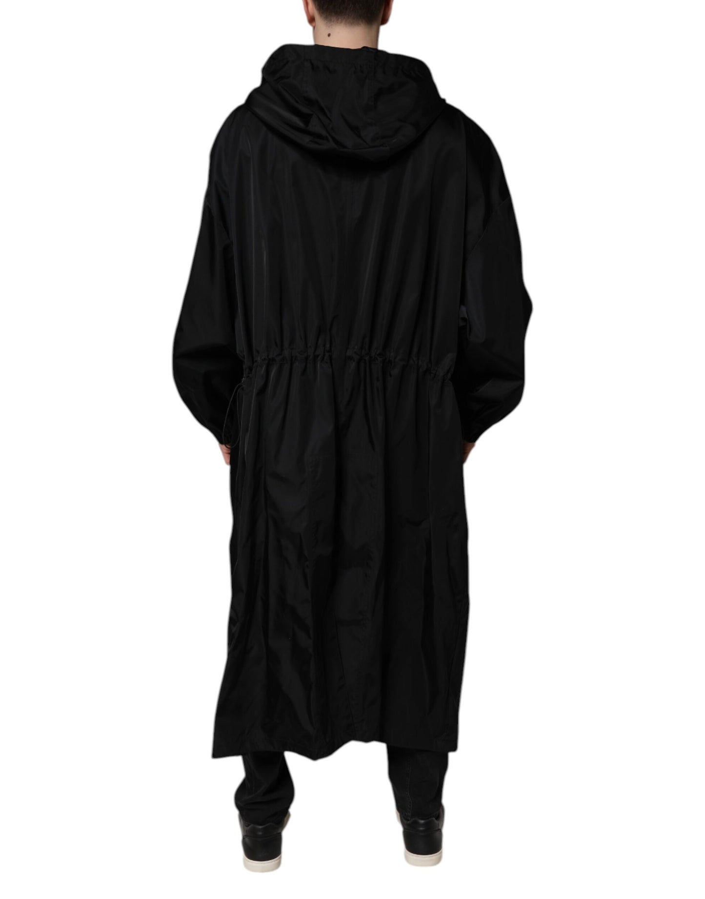 Dolce &amp; Gabbana Black Hooded Long Men Windbreaker Jacket