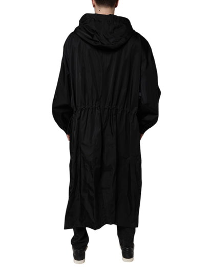 Dolce &amp; Gabbana Black Hooded Long Men Windbreaker Jacket